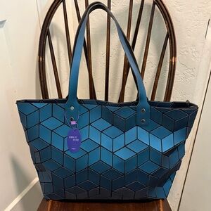 Emilio Pepe Italy Matte Teal Geometric Shoulder Bag Purse